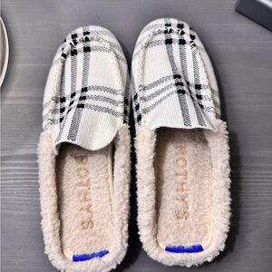 Rothy's Black and White Plaid Fuzzy Loafers